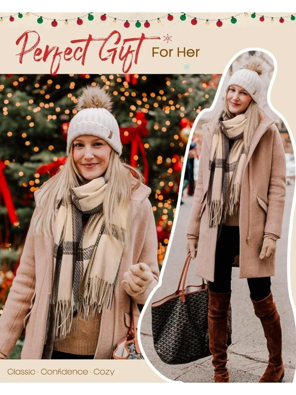 Women's Beige Shawl Soft Tassel Plaid Large Scarves Wraps Neck Scarves